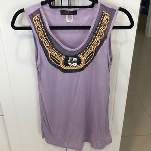 Woman’s sleeveless shirt, with bead embellishments, Purpleish pink, Size Small